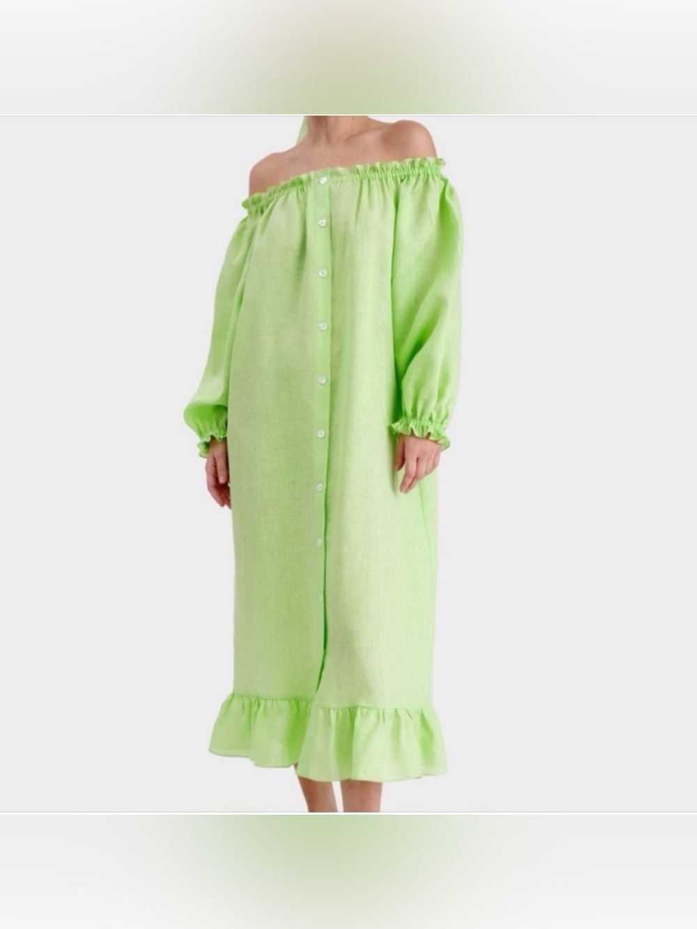 Sleeper 100% Linen Loungewear Dress in Lime